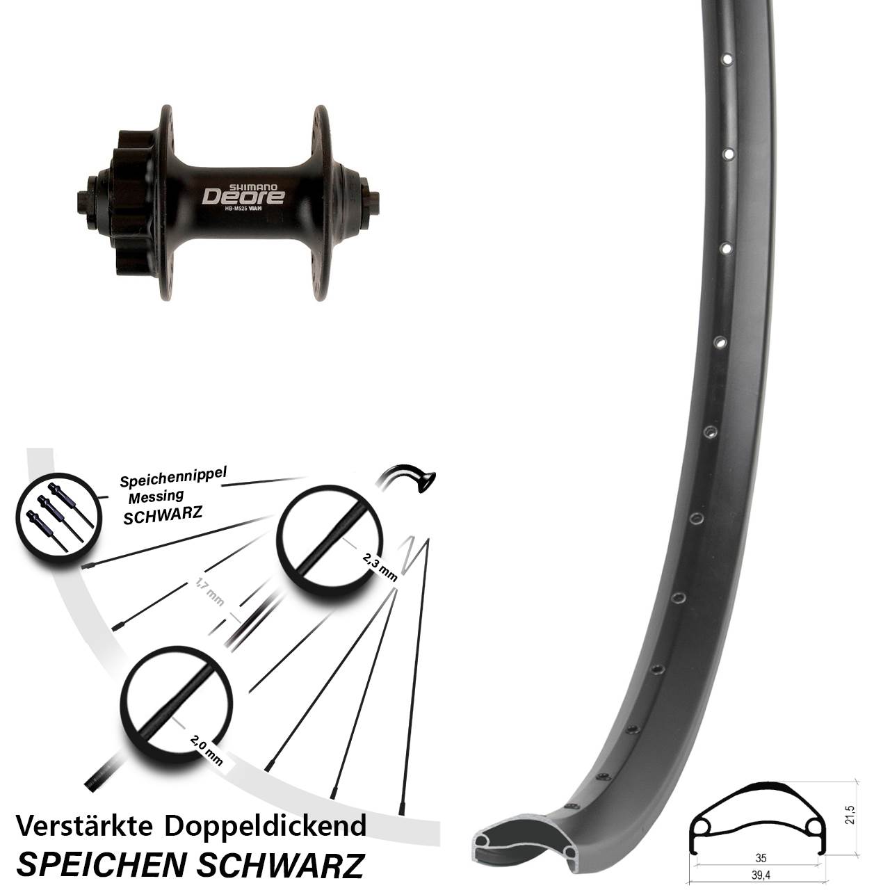 Ambrosio E35 Shimano Deore 29 Zoll 6-Loch Vorderrad für Schnellspanner