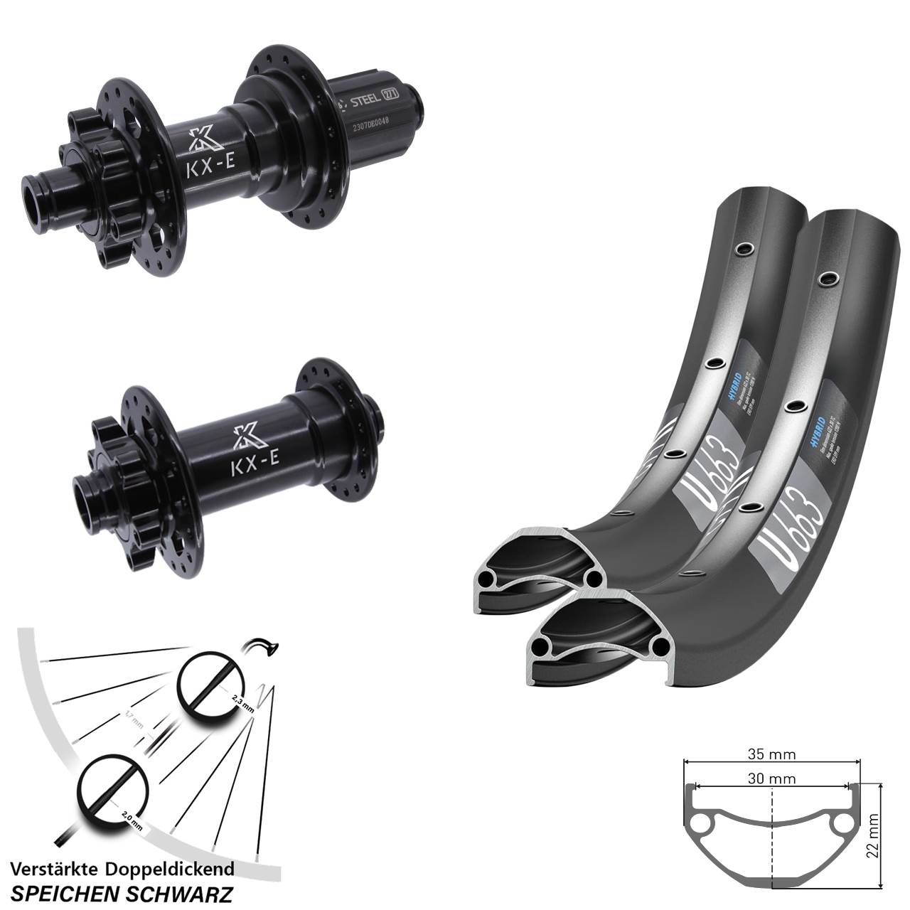 Laufradsatz 6-Loch 15x110 12x148 20/27,5 Zoll DT Swiss U663 KX-E 8-12 fach