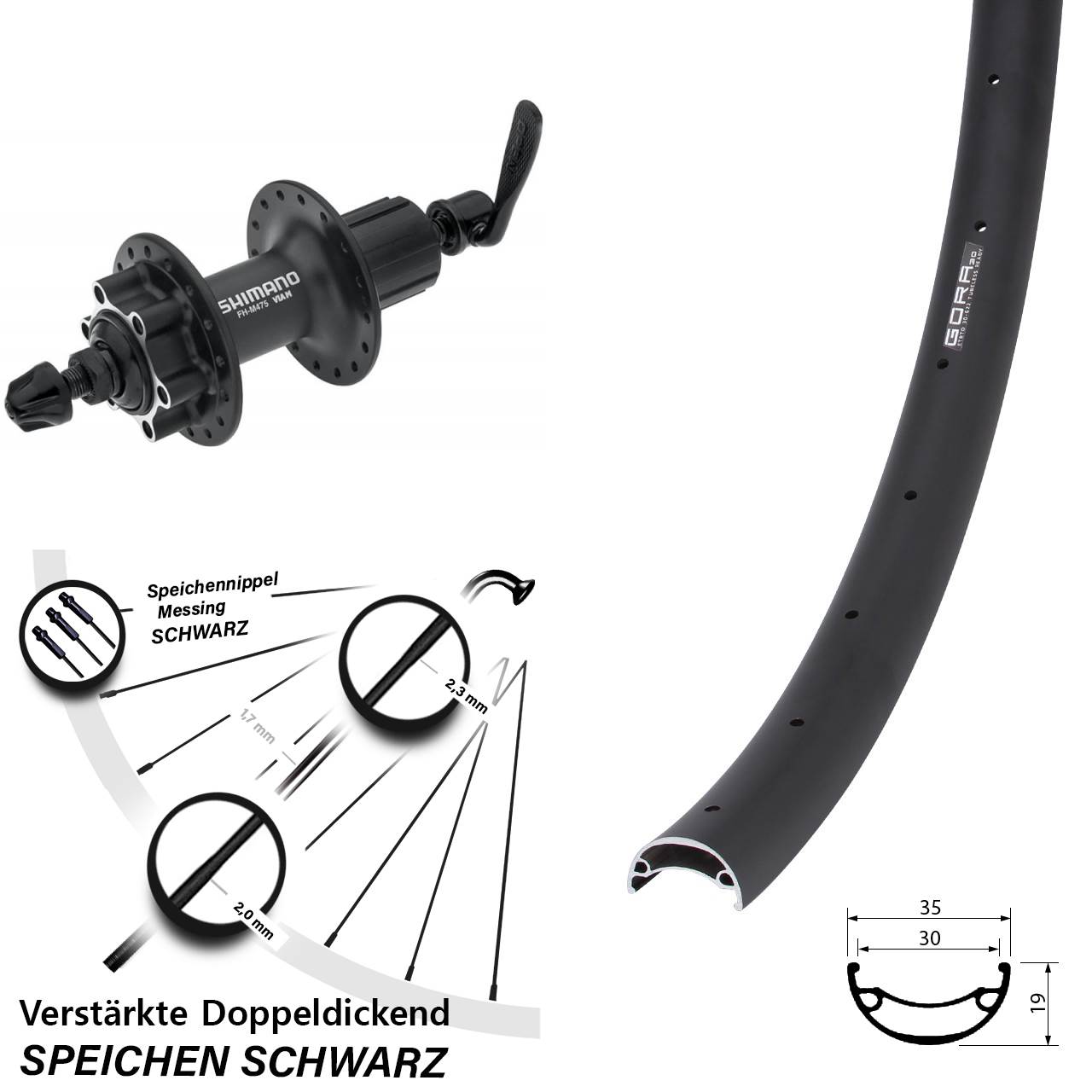 Hinterrad 6-Loch 29 Zoll Gora 30 Shimano FH-M475 8-11 fach HG QR