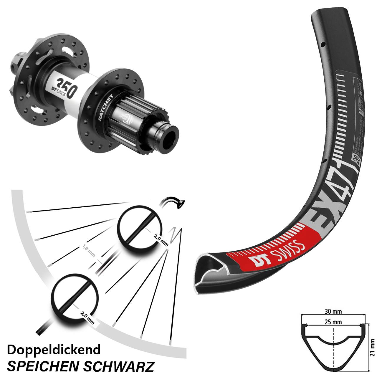 27,5 Zoll Hinterrad DT Swiss EX471-350 Boost 6-Loch Shimano Micro Spline
