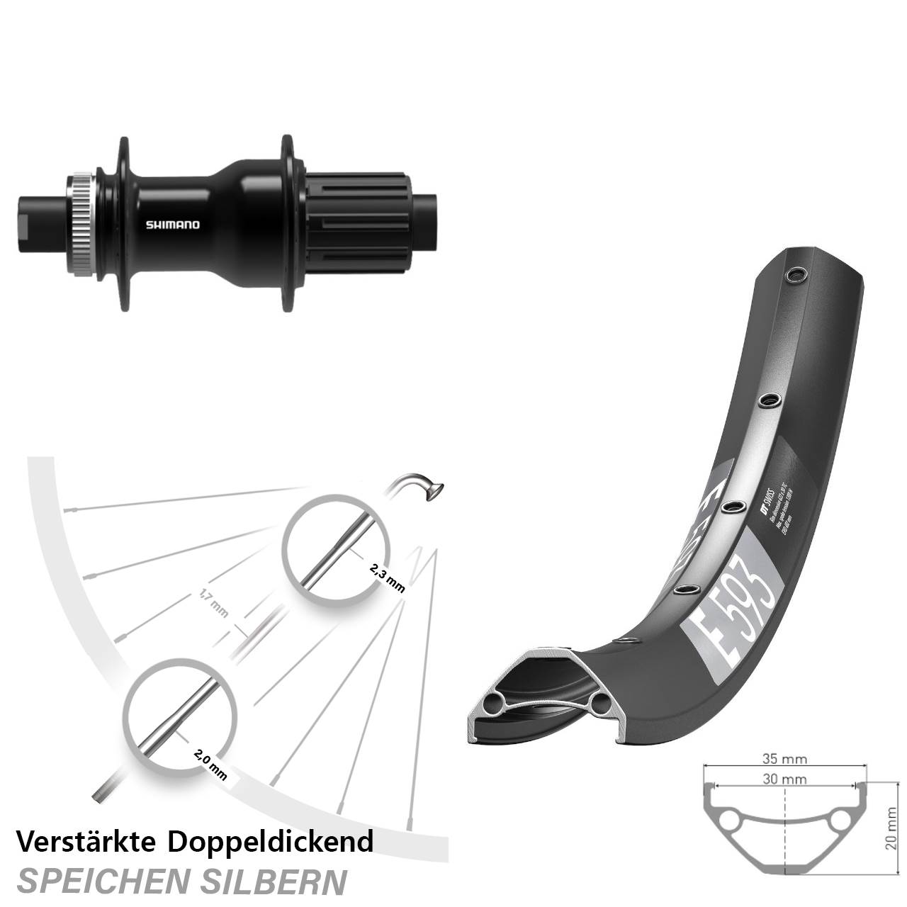 Hinterrad 29 Zoll DT Swiss E 593 Disc Shimano FH-TC500-HM-B Boost