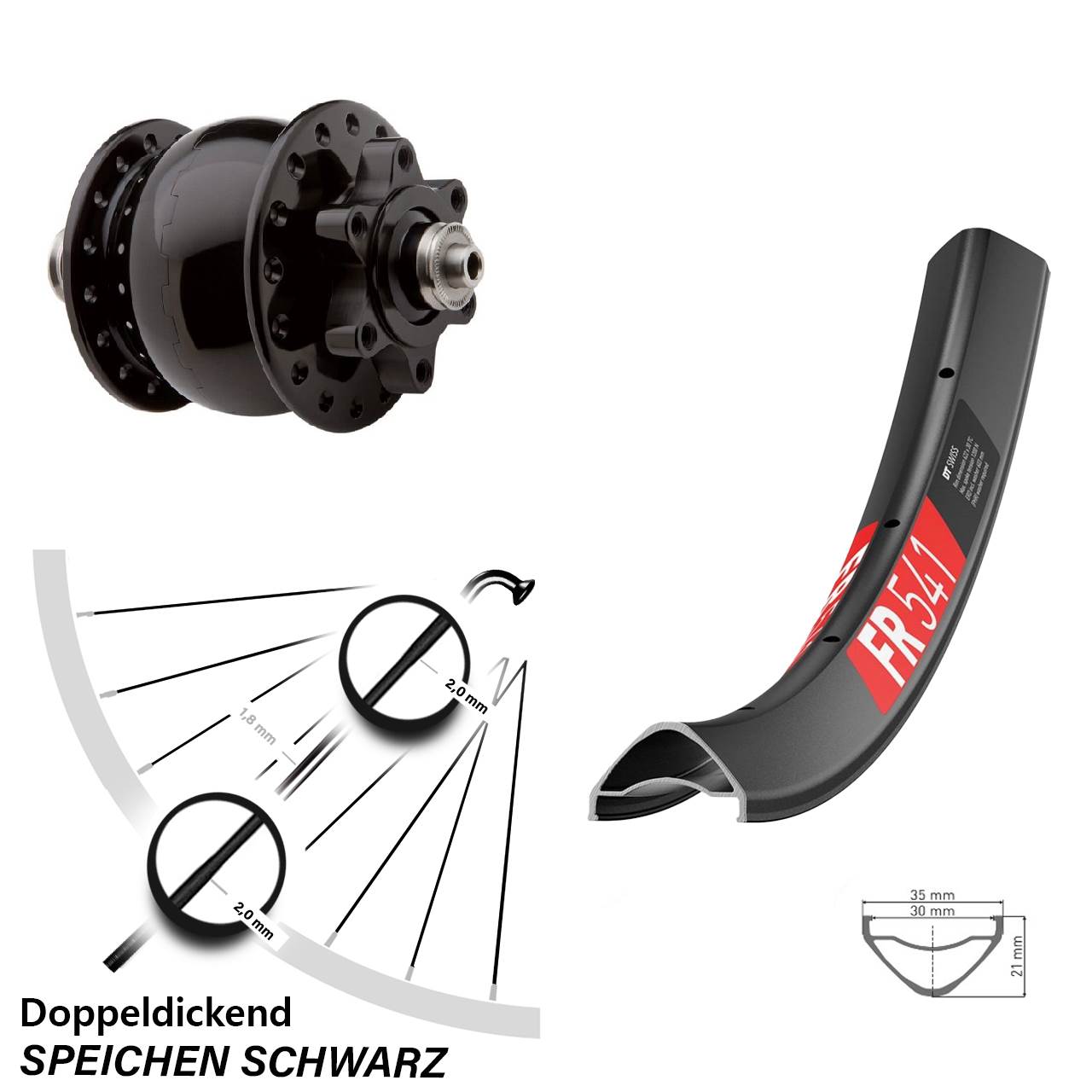27,5 Zoll DT Swiss FR 541 SON 28 6-Loch Nabendynamovorderrad für Schnellspanner