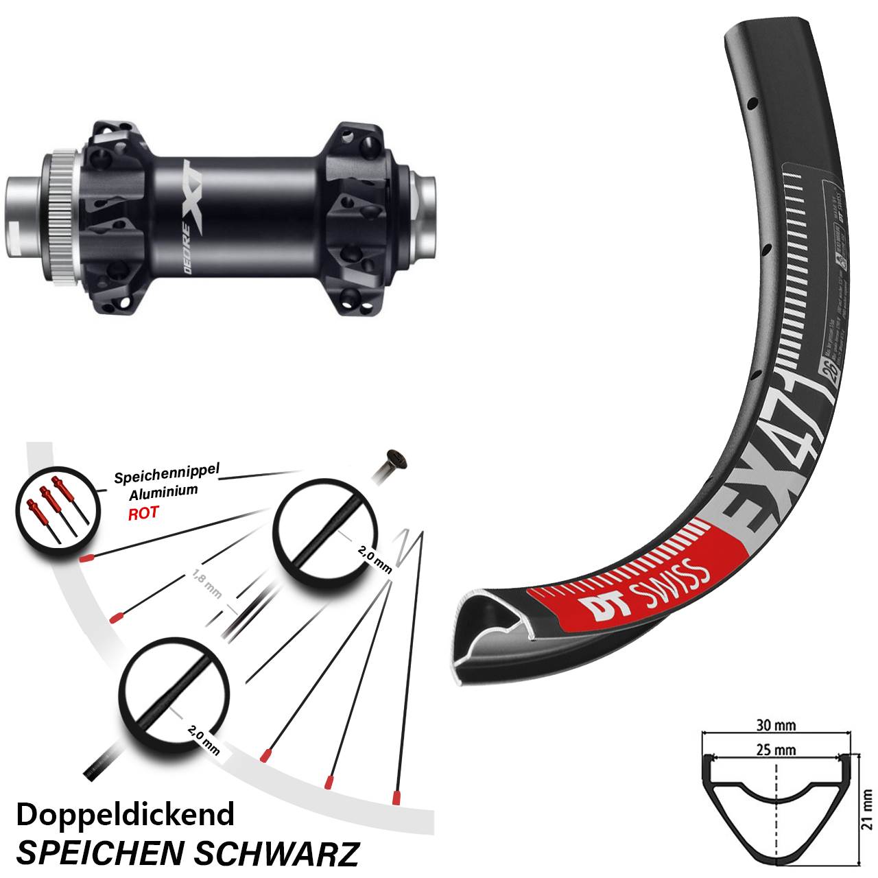 Shimano Deore XT HB-M8110 Boost Straightpull DT Swiss EX471 Vorderrad 27,5 Zoll