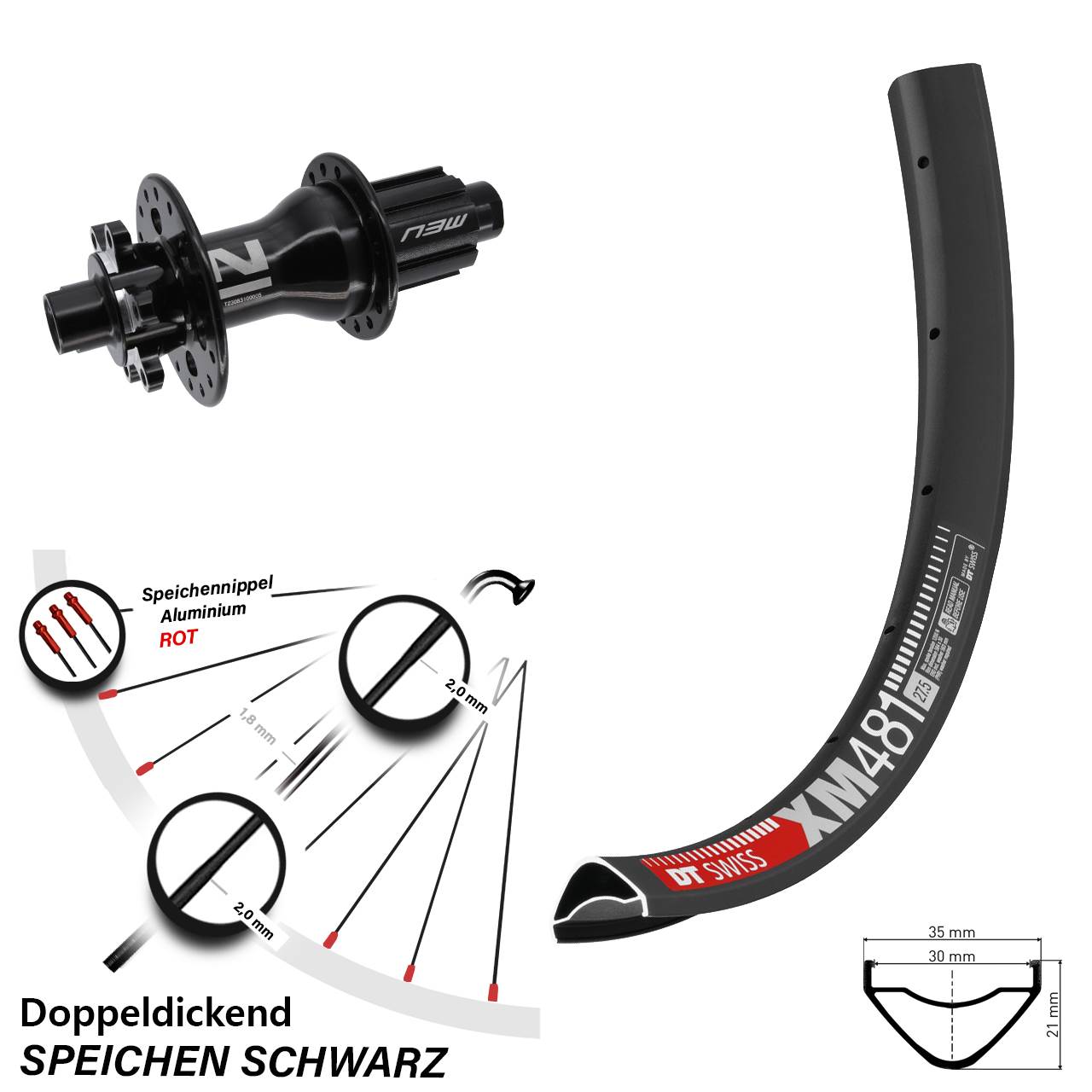 27,5 Zoll DT Swiss XM 481 Novatec D792 6-Loch Hinterrad 12x142 Campa N3W