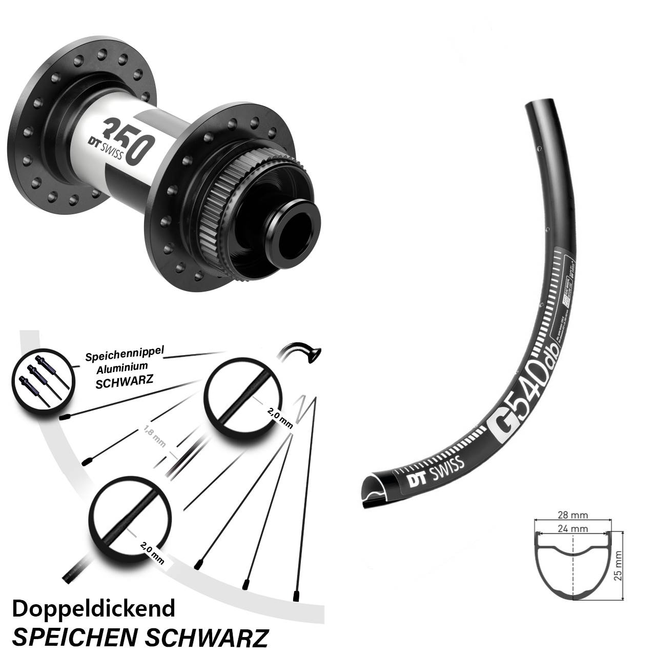 Gravel Vorderrad G 540 DT Swiss 350 Centerlock Steckachse 12x100 mm