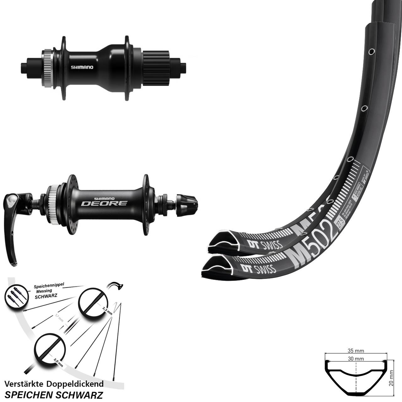 DT Swiss M502 Shimano FH-QC500 HB-M6000 27,5 Zoll Disc Laufradsatz QR