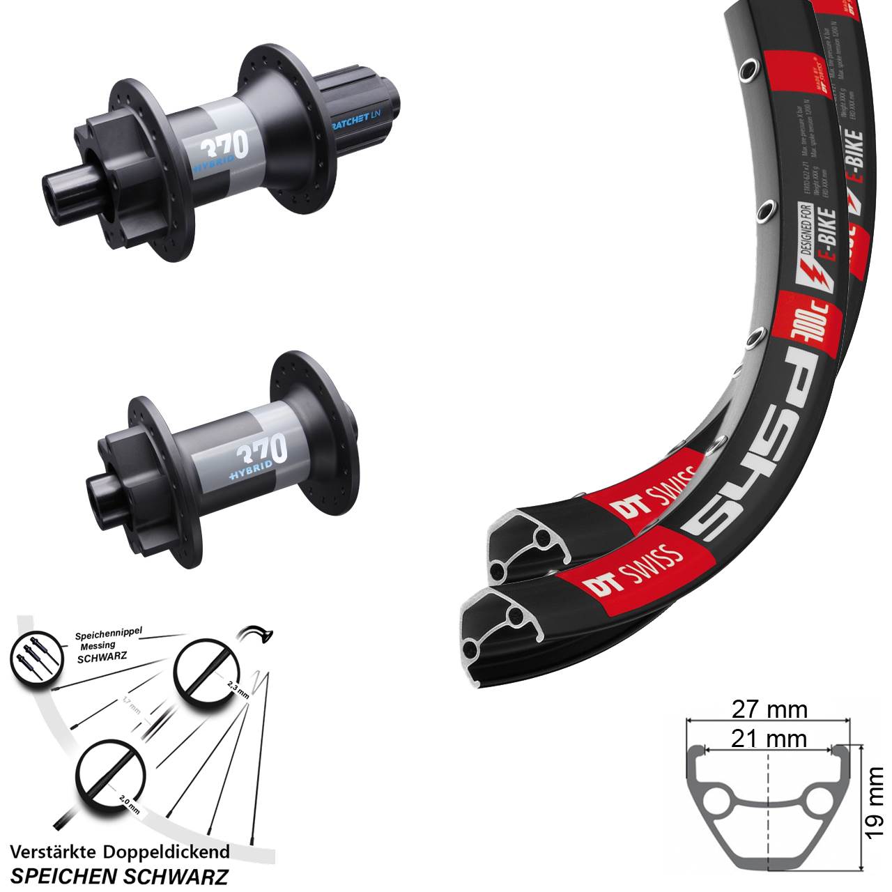 26 Zoll DT Swiss 545d-370 Hybrid Laufrad-Satz 6-Loch 15x110 12x148 8-11 fach
