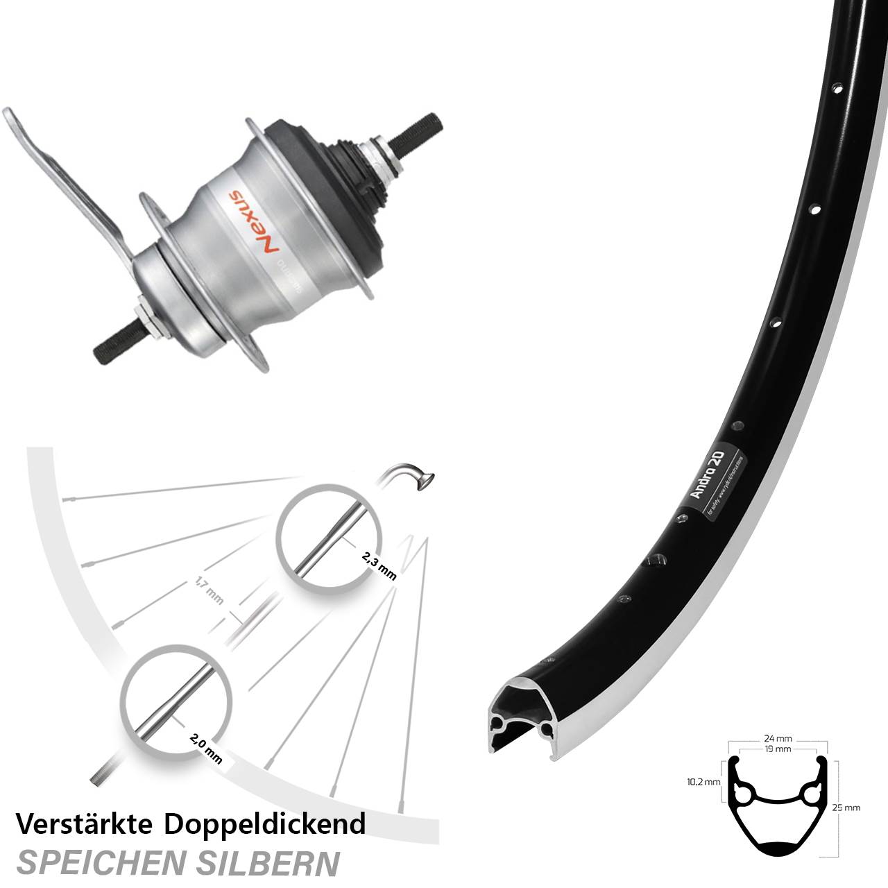 28 Zoll Ryde Andra 20 Hinterrad Shimano 7 Gang SG-7C30 Nexus Rücktritt
