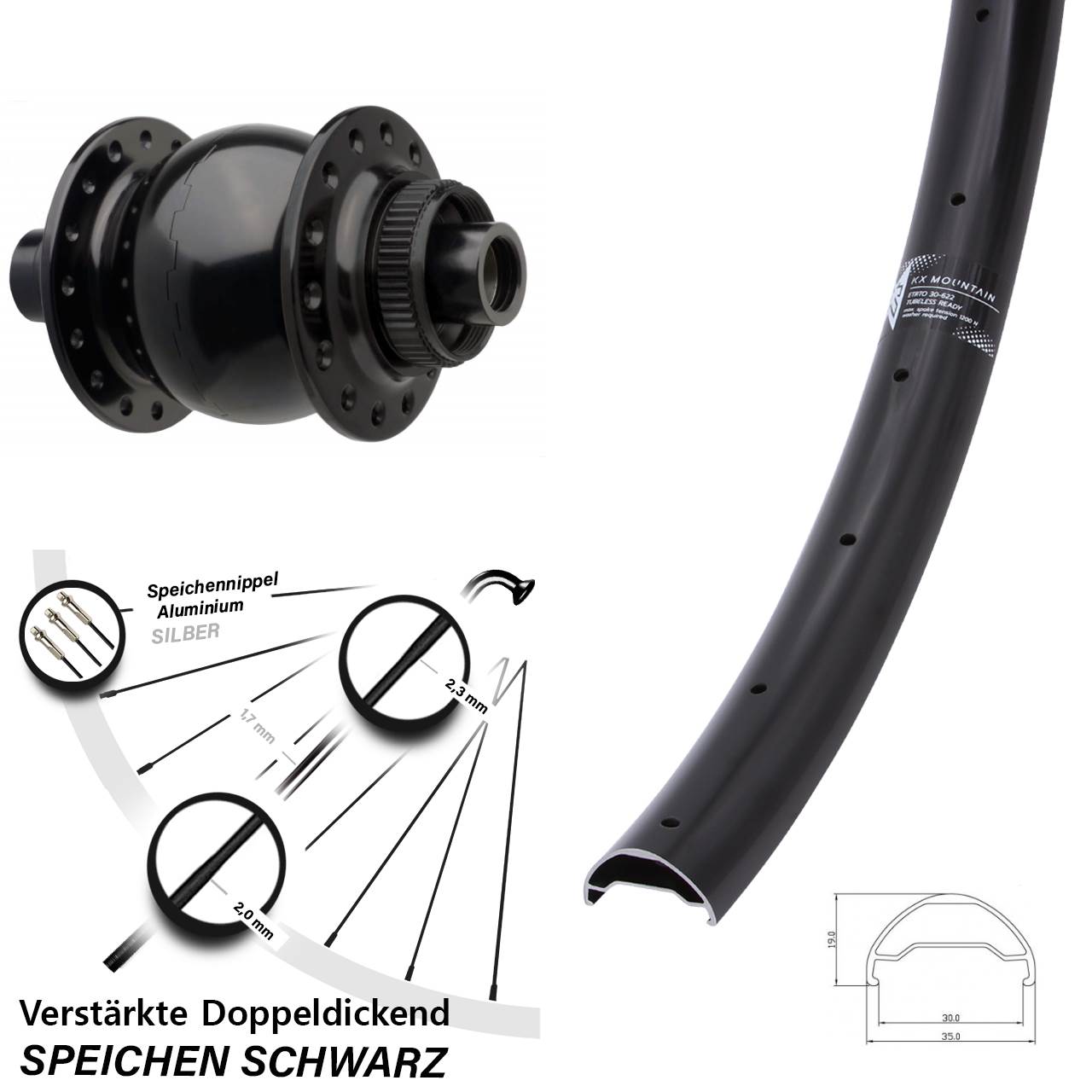 Disc Nabendynamovorderrad 29 Zoll KX Mountain TR SON 28 15x110 Boost