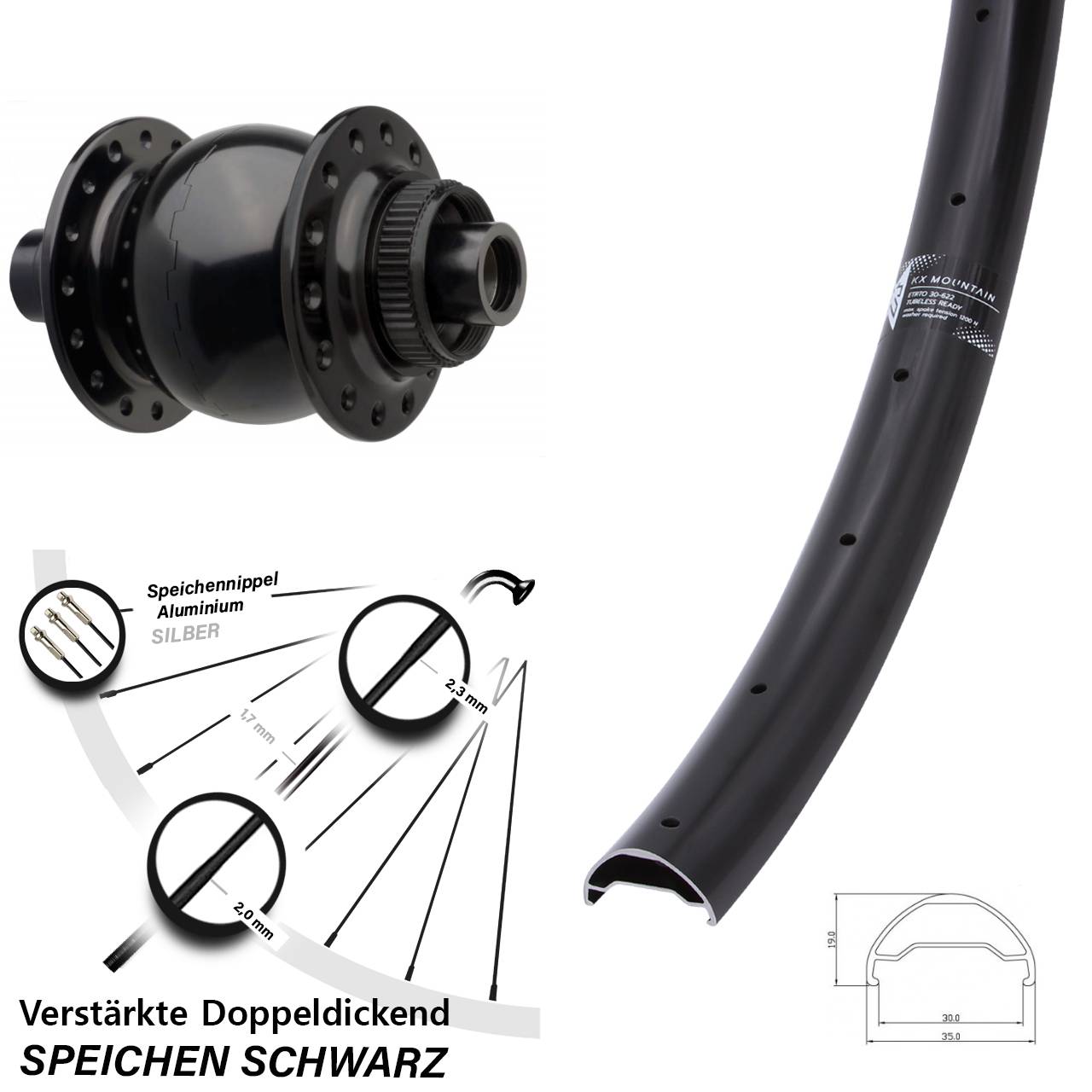 Disc Nabendynamovorderrad 29 Zoll KX Mountain TR SON 28 15x110 Boost