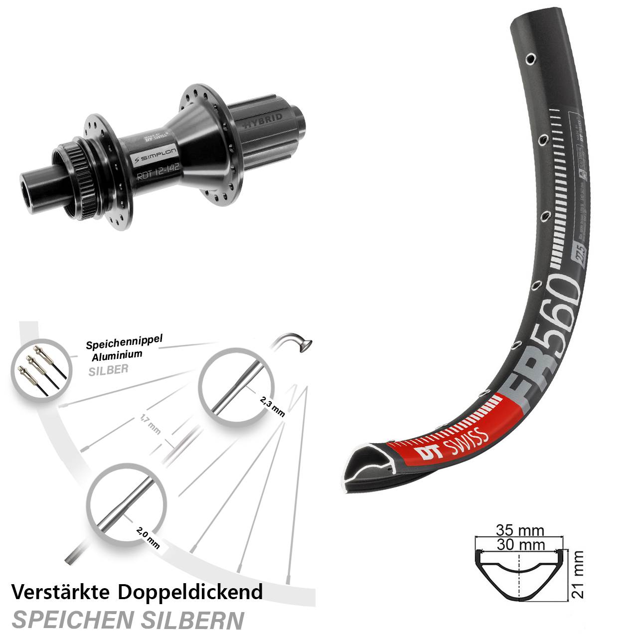 26 Zoll DT Swiss FR560-370 Hybrid Hinterrad Centerlock 12x142 8-11 fach