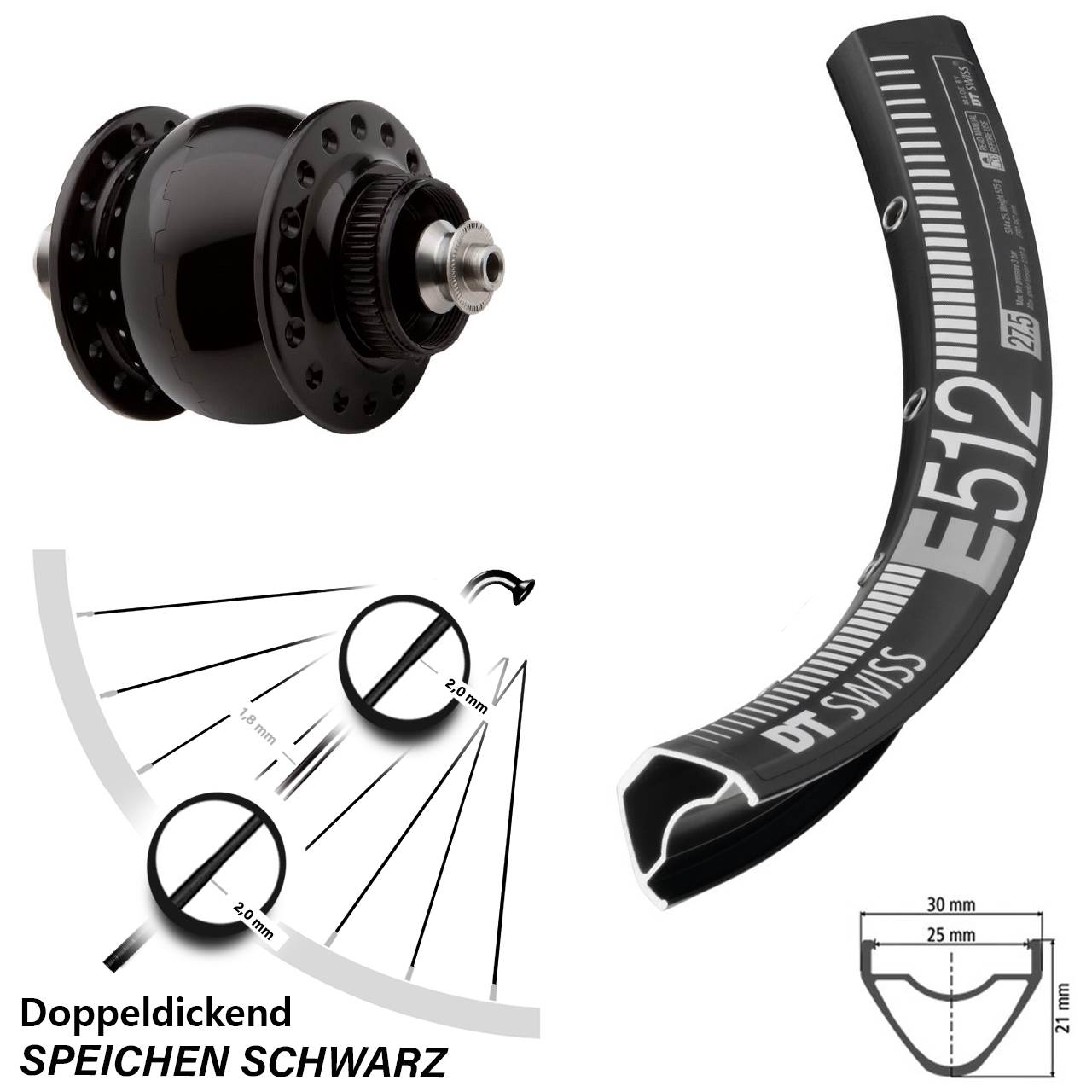 SON 28 DT Swiss E 512 27,5 Zoll Nabendynamovorderrad Centerlock QR