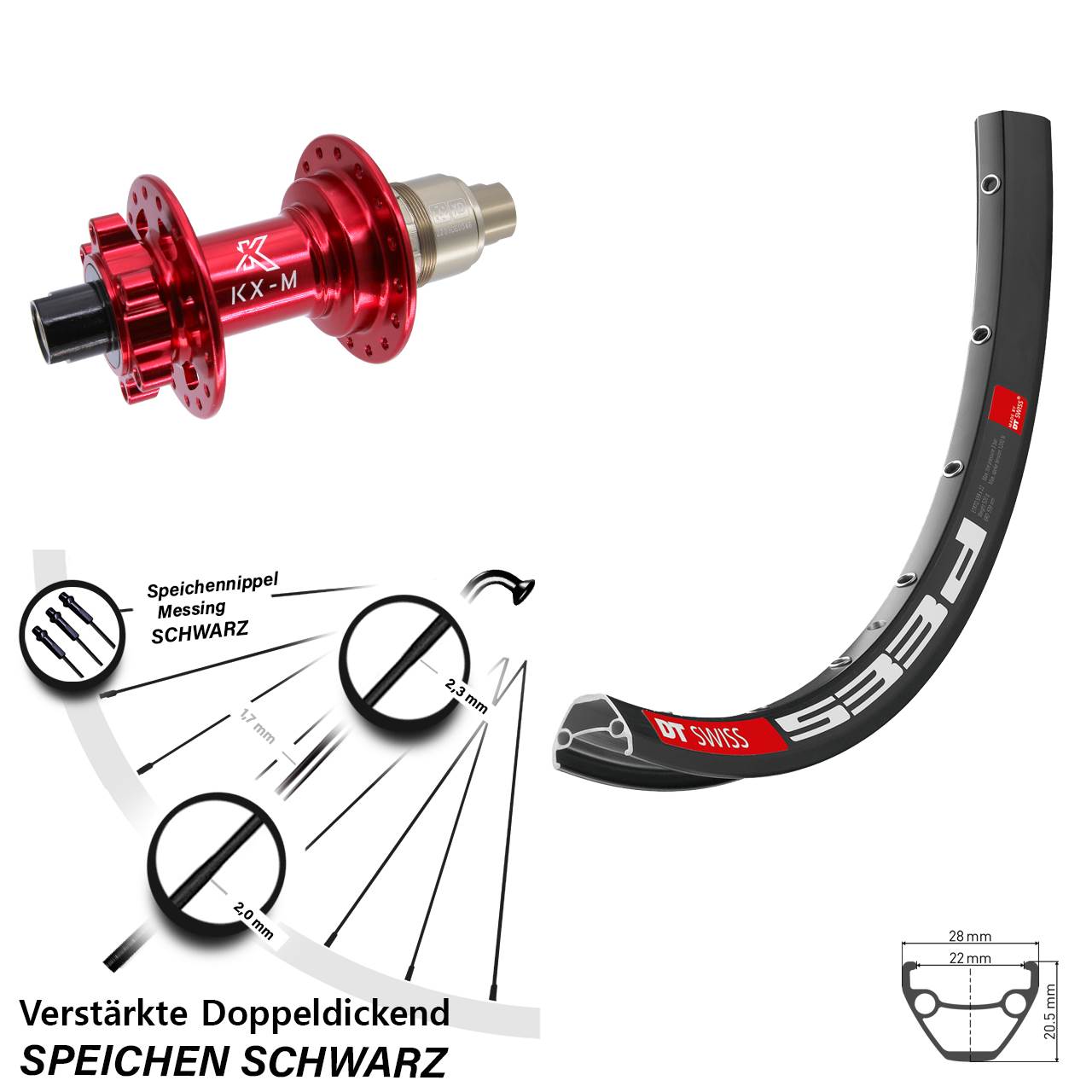 DT Swiss 533 D KX-M rot 29 Zoll 6-Loch Hinterrad 12x142 XD 11-12 fach