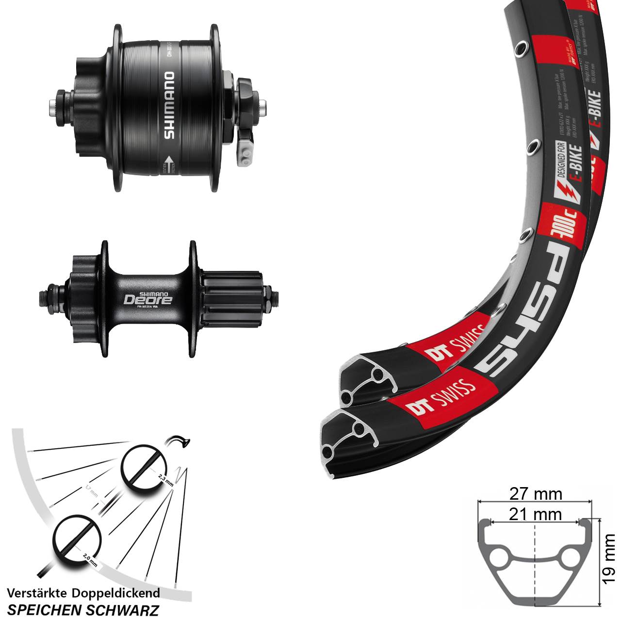DT Swiss 545 Shimano DH-3D32 FH-M525 28 Zoll Laufradsatz 6-Loch QR 8-11 fach
