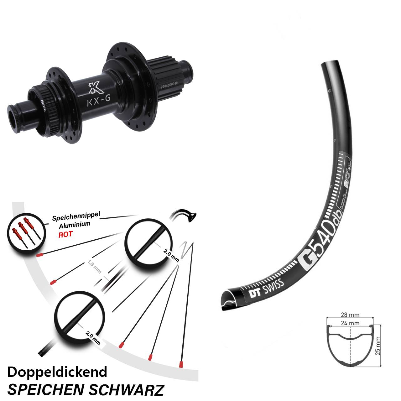 DT Swiss G 540 28 Zoll Hinterrad KX-GS Micro Spline 12x142