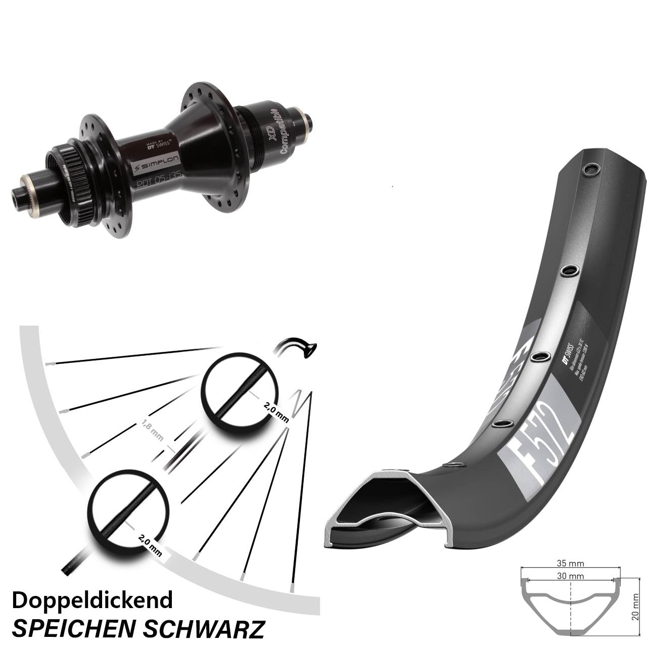 27,5 Zoll DT Swiss F 572-370 Centerlock Hinterrad QR SRAM XD