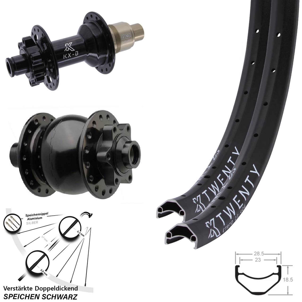 Disc Laufrad-Satz 15x110 12x148 20 Zoll KX-B Twenty SON 28 XD 11-12 fach