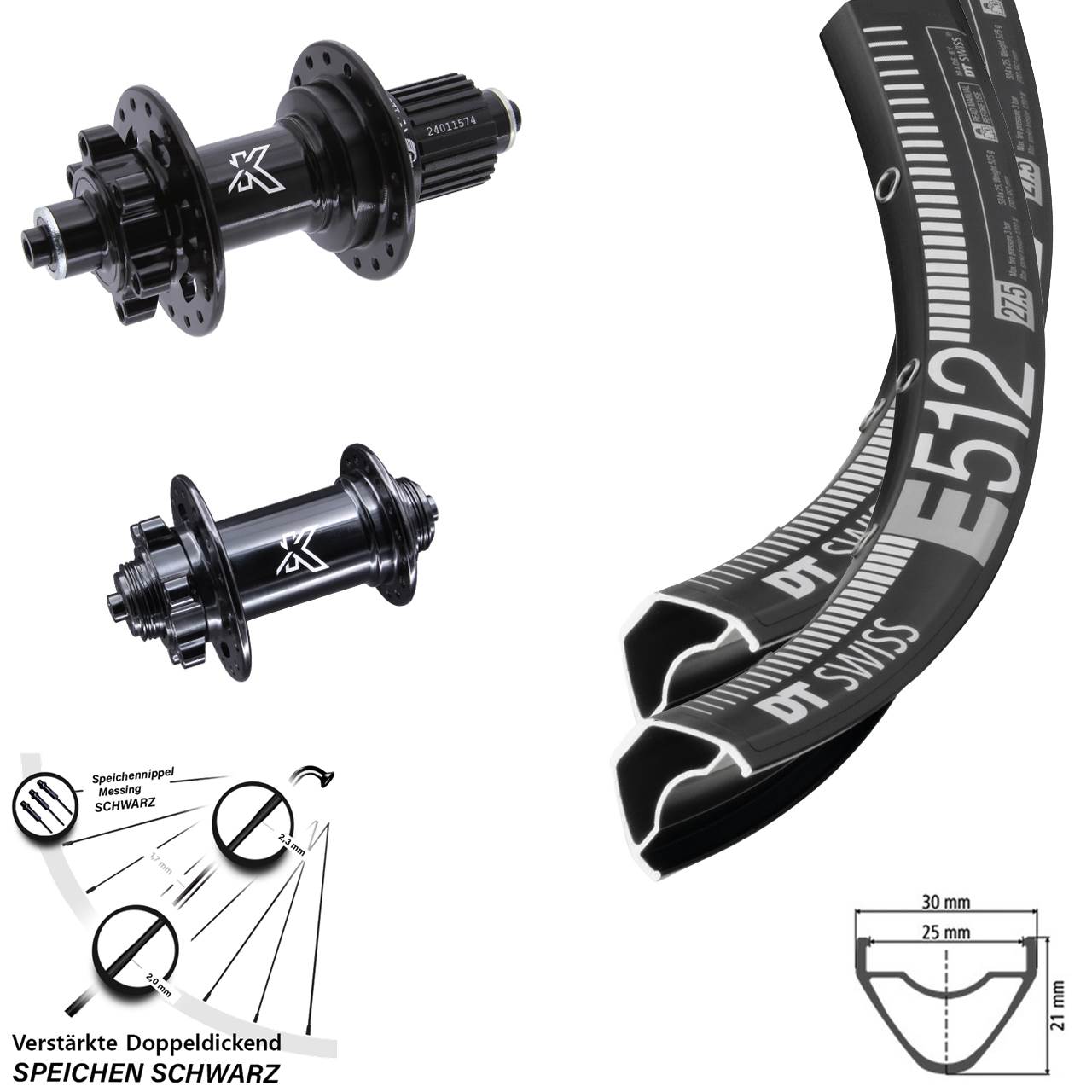 DT Swiss E512 KX-M 29 Zoll Laufradsatz 6-Loch für Schnellspanner Shimano Micro Spline