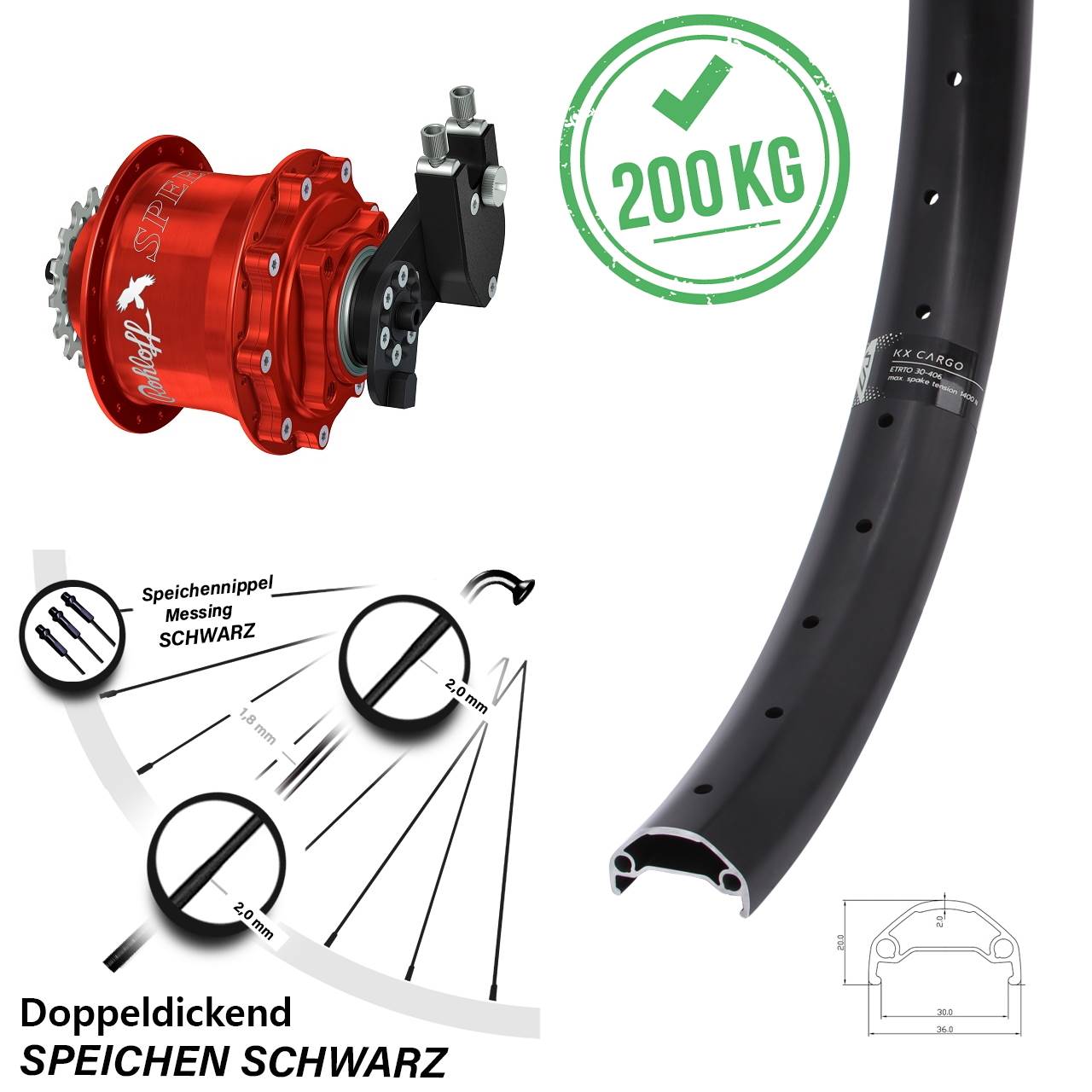 Disc Hinterrrad 650B KX Cargo Rohloff Speedhub CC DB OEM Tandem rot