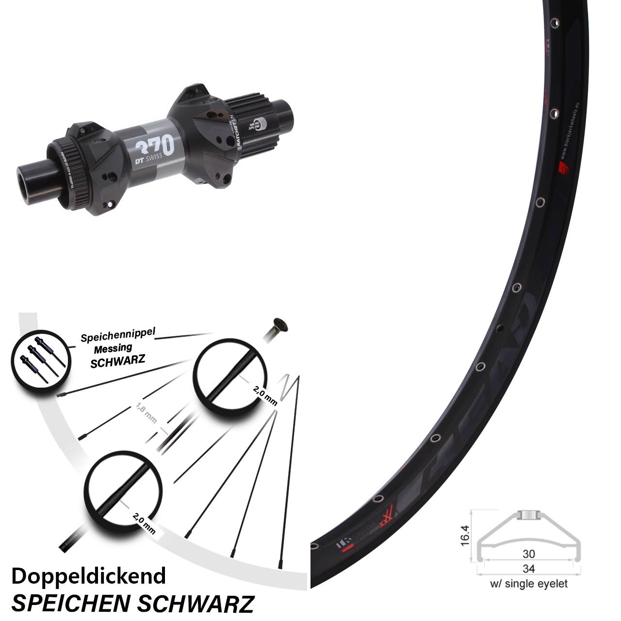 Hinterrad Centerlock 27,5 Zoll Rodi Ready 30 DT Swiss 370 Micro Spline 12x148