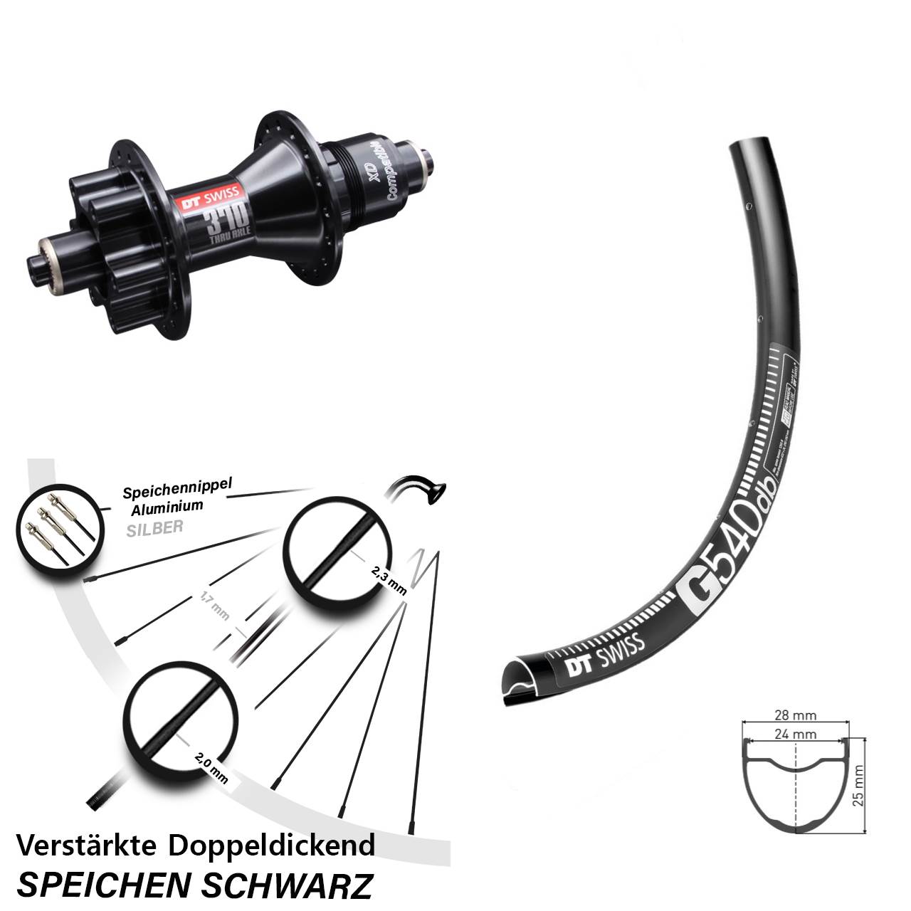 Hinterrad 6-Loch für Schnellspanner 29 Zoll DT Swiss G540-370 SRAM XD