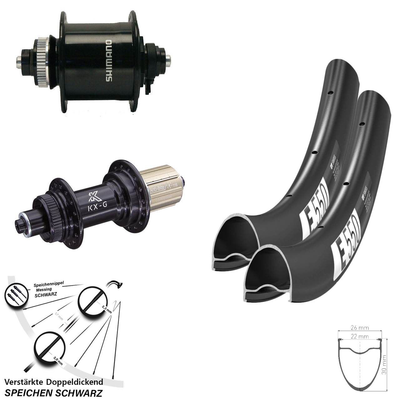 28 Zoll DT Swiss E 550 KX-G Shimano DH-UR700 Laufradsatz Centerlock QR 8-12 fach HG