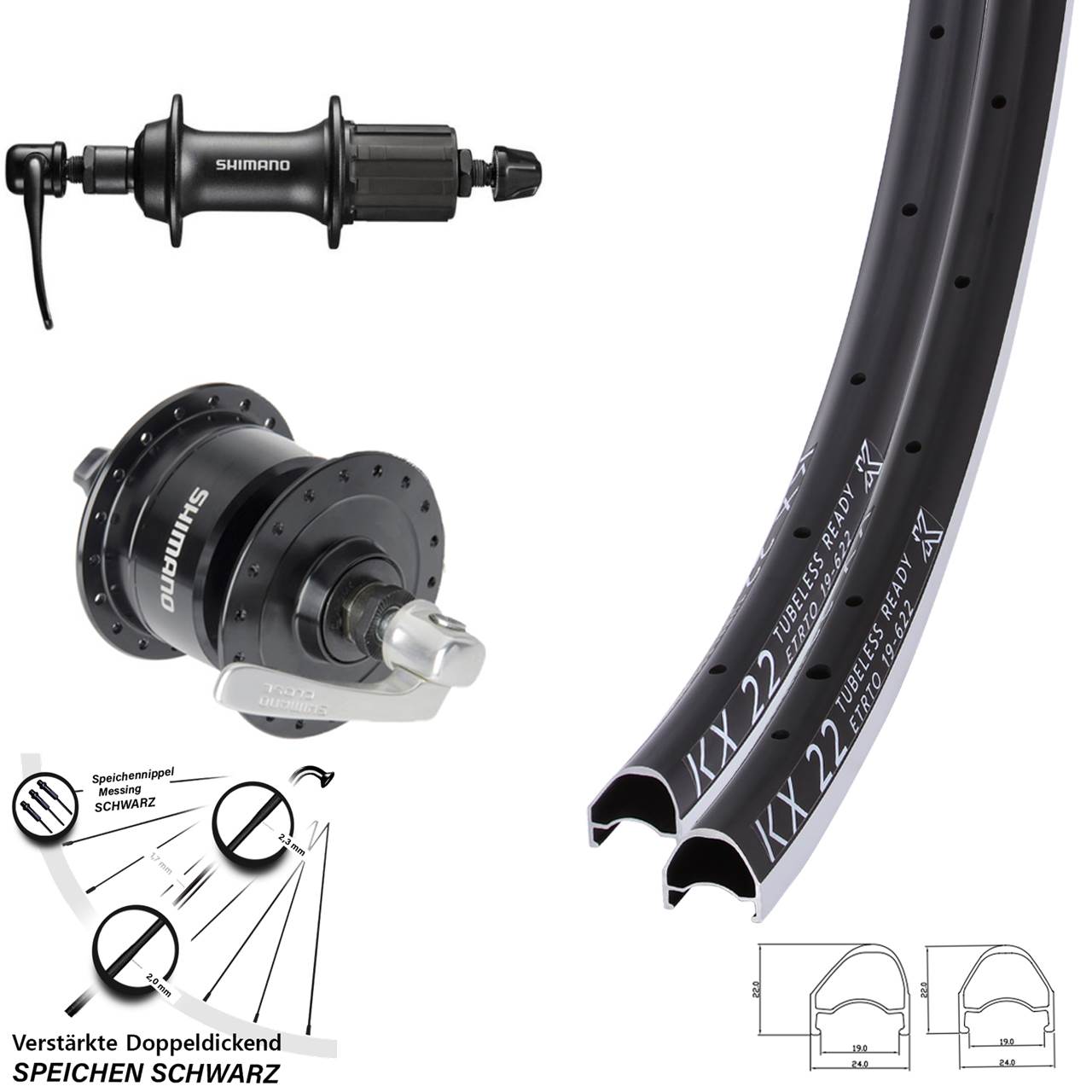 28 Zoll KX 22 Shimano DH-3N72 FH-T3000 Laufradsatz QR 8-11 fach HG