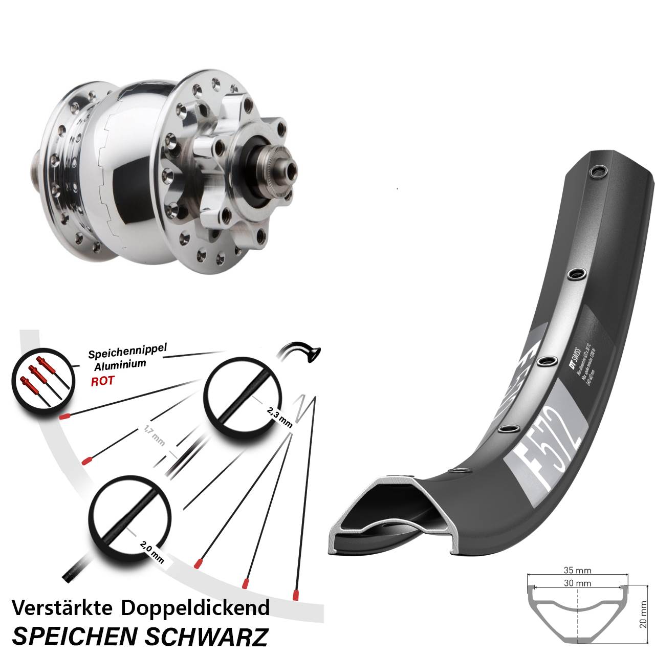 Disc Laufrad mit Nabendynamo 29 Zoll DT Swiss F 572 SON 28 für Schnellspanner