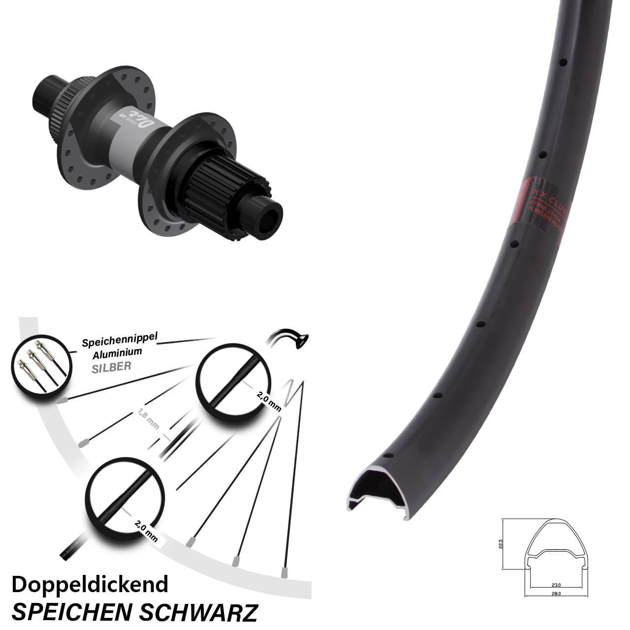 28 Zoll KX Clue DT Swiss 370 Centerlock Hinterrad 12x142 Micro Spline