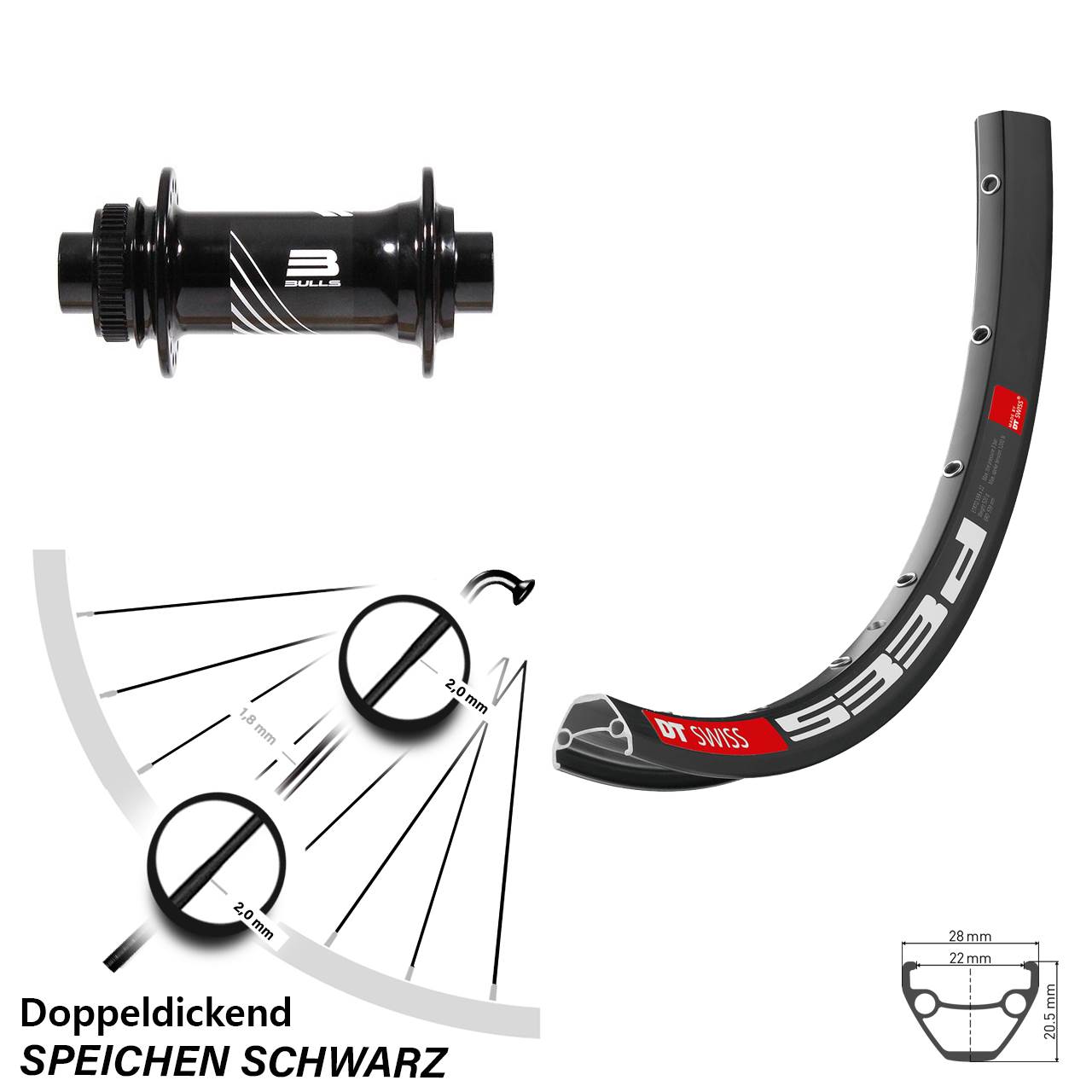 28 Zoll DT Swiss 533 D Formula Disc Vorderrad 15x110 Boost