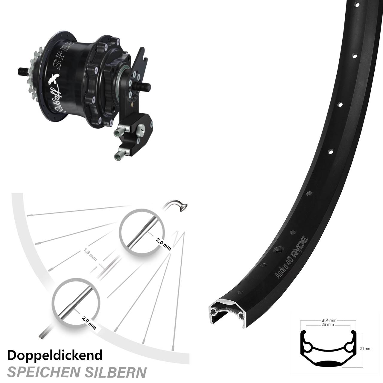 27,5 Zoll Hinteres Rad Ryde Andra 40 Disc Rohloff Speedhub 500/14 TS DB OEM2