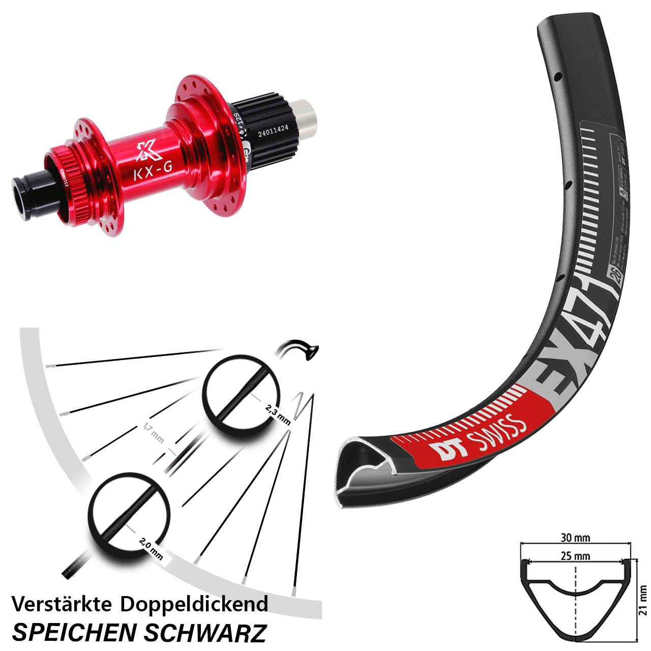 DT Swiss EX471 KX-G rot 29 Zoll Disc Hinterrad 12x142 Micro Spline