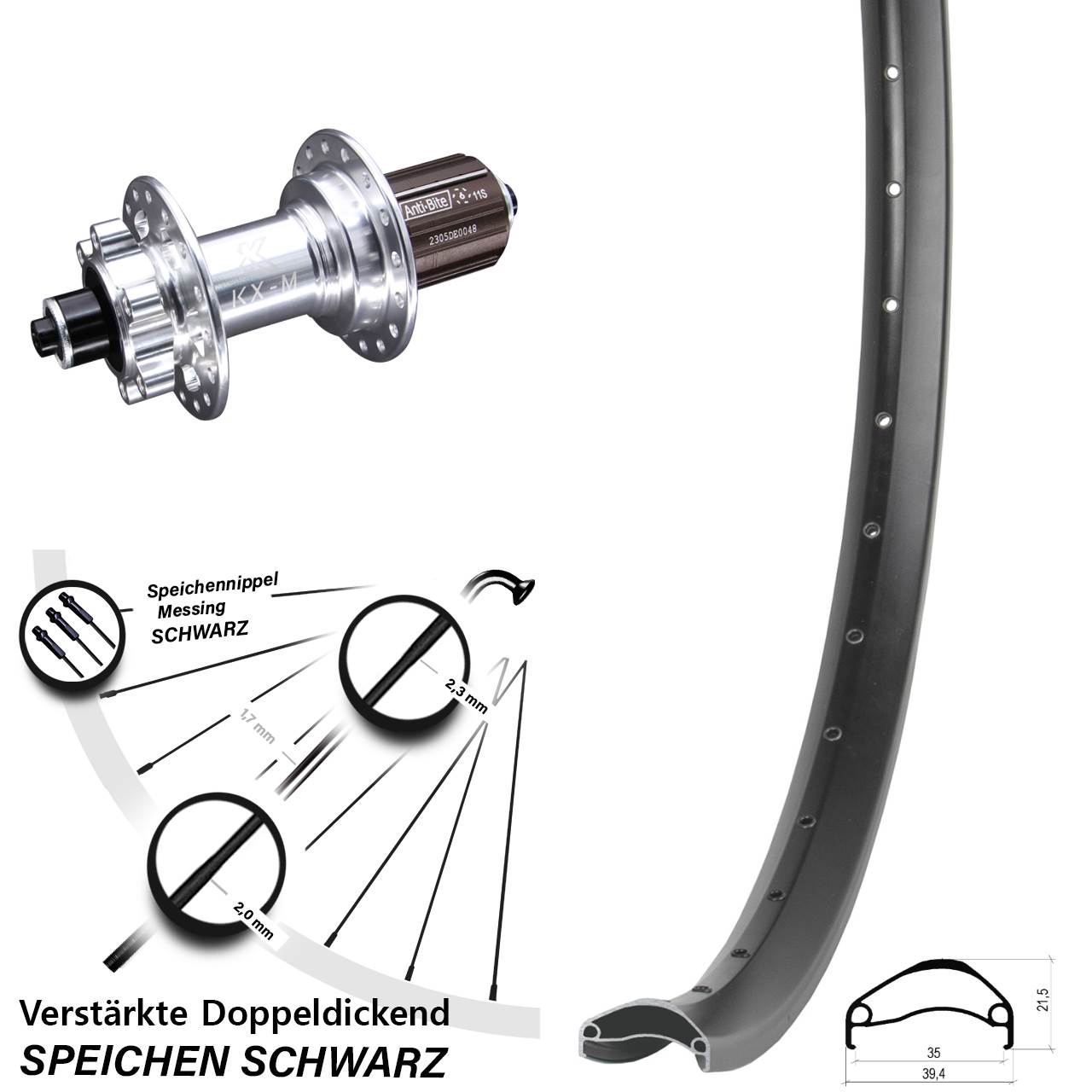 6-Loch Hinterrad 27,5 Zoll Ambrosio E35 KX-M 8-12 fach für Schnellspanner