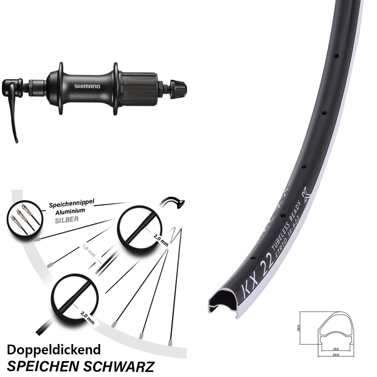 Hinterrad 28 Zoll KX 22 OS Shimano T3000 QR 8-11 fach
