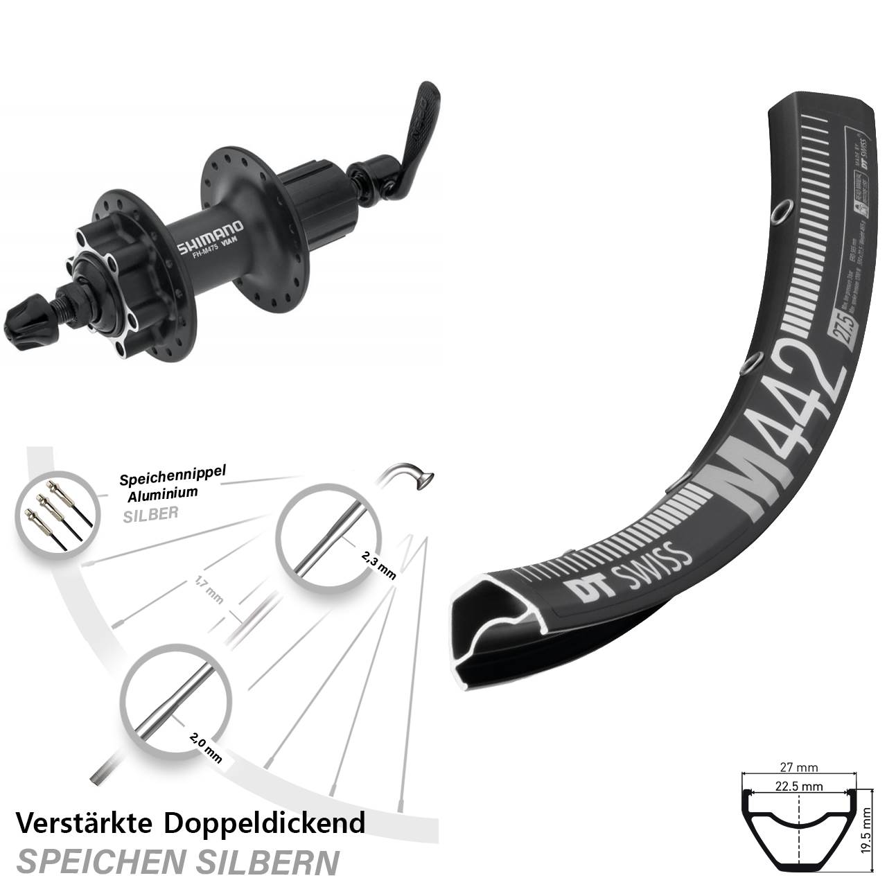Hinterrad 6-Loch 28-29 Zoll DT Swiss M442 Shimano Alivio 8-11 fach für Schnellspanner