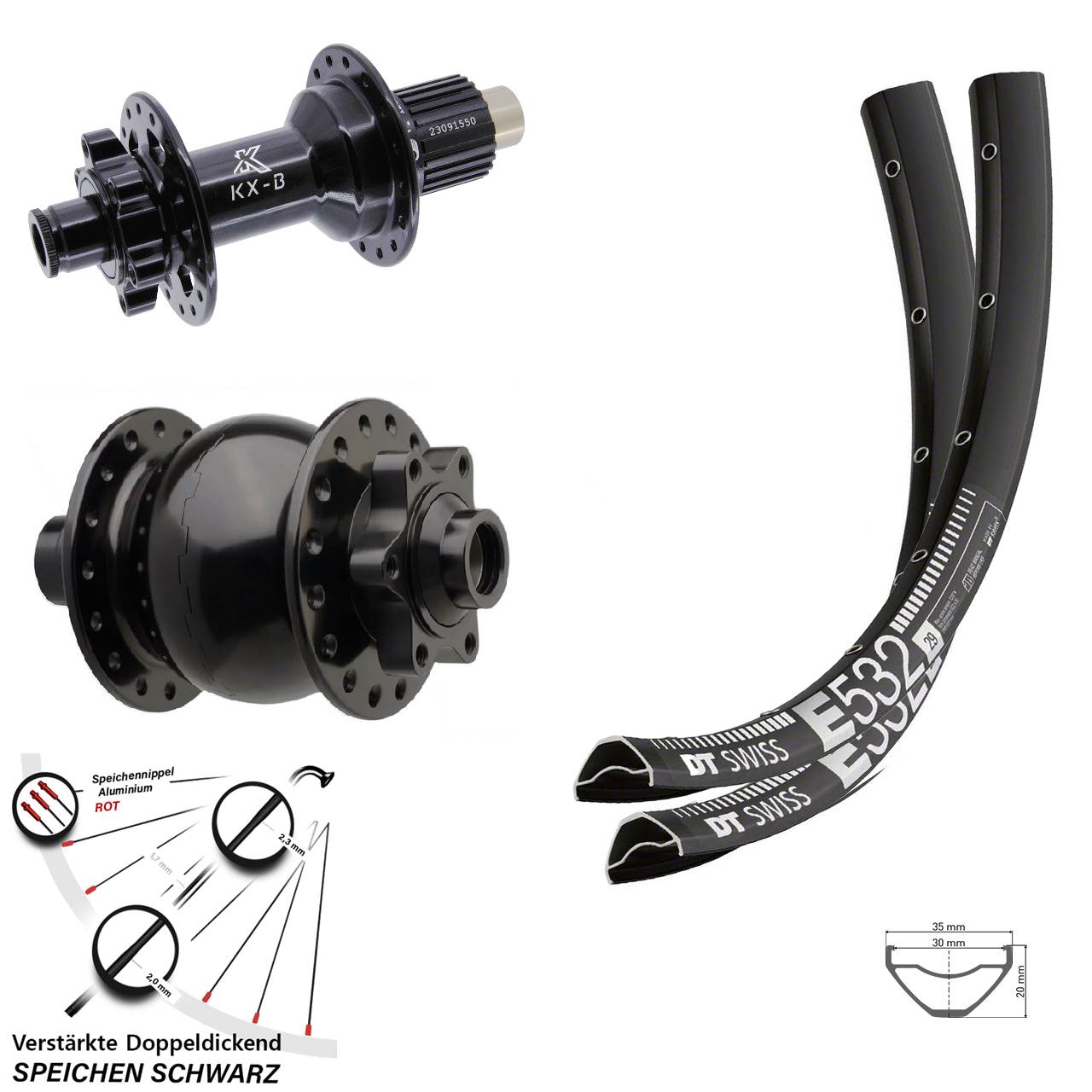 Laufradsatz 6-Loch 29 Zoll DT Swiss E 532 KX-B SON 28 Shimano Micro Spline 15x110 12x148