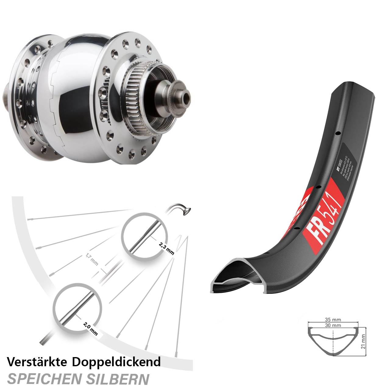 Centerlock Dynamo-Vorderrad für Schnellspanner 29 Zoll DT Swiss FR 541 SON 28