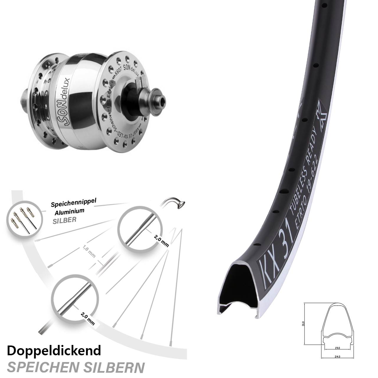Nabendynamolaufrad 28 Zoll KX 31 SONdelux für Schnellspanner