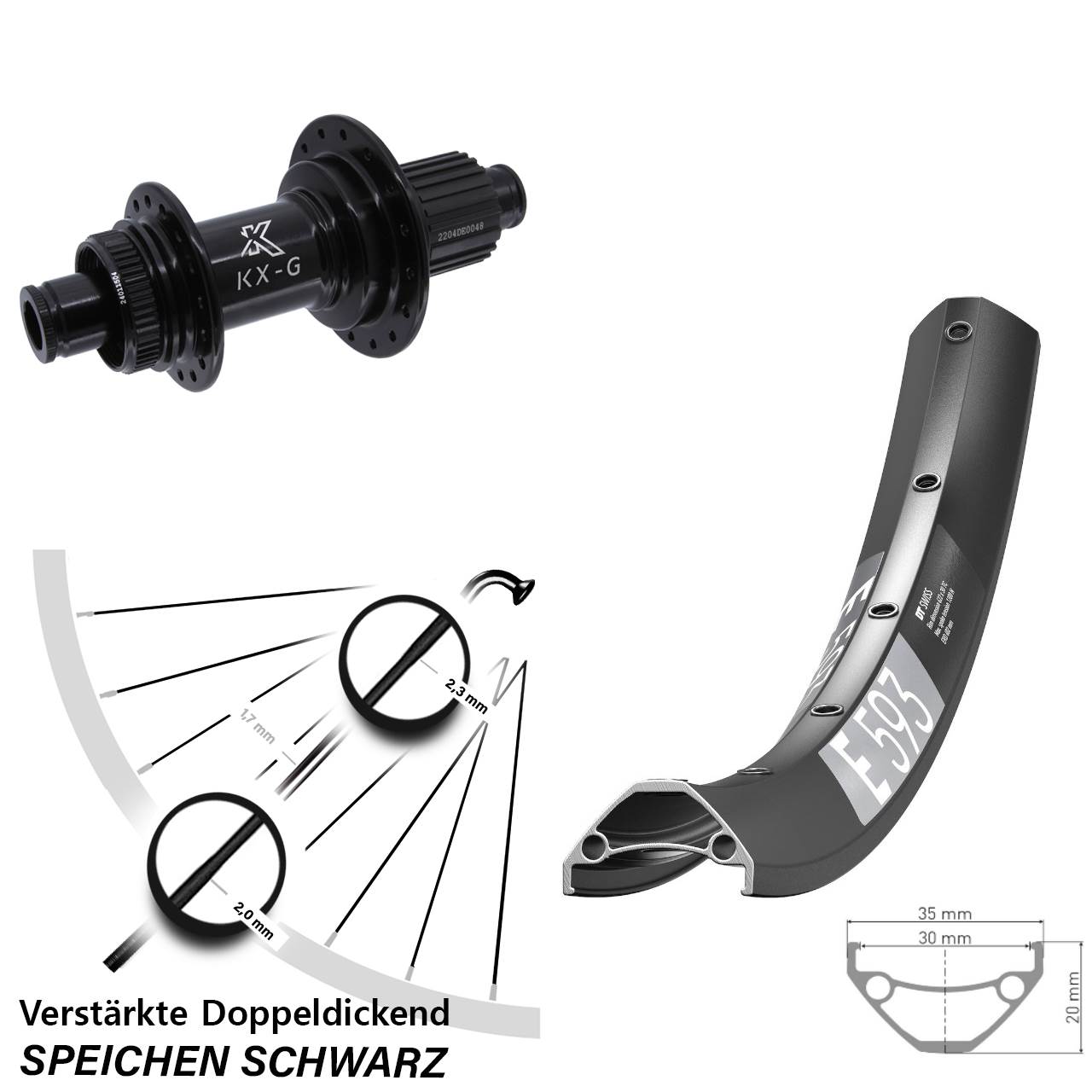 Disc Laufrad 12x142 29 Zoll DT Swiss E593 KX-GS Heavy Duty Shimano Micro Spline