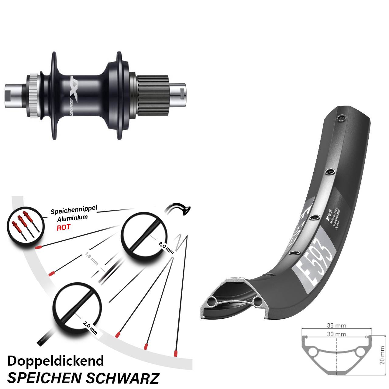 DT Swiss E 593 Shimano XT 27,5 Zoll Hinterrad Centerlock 12x142 Micro Spline