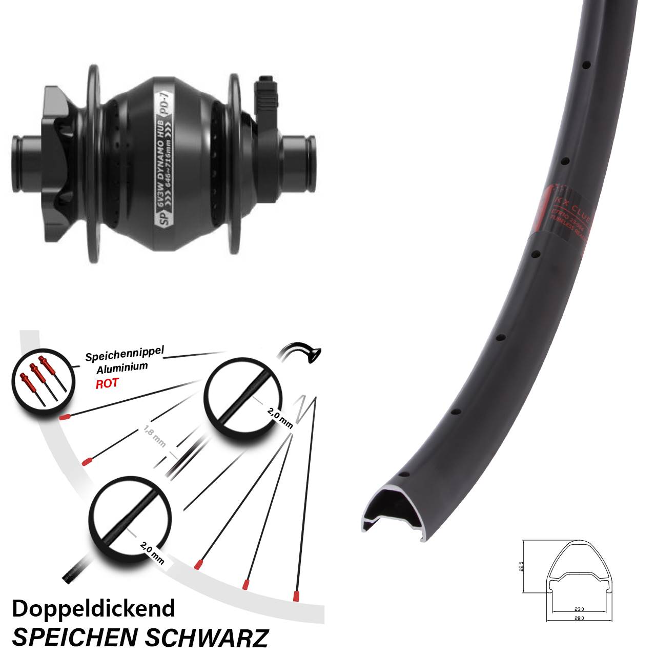 Nabendynamovorderrad 6-Loch 26 Zoll KX Clue Shutter PD-7 12x100