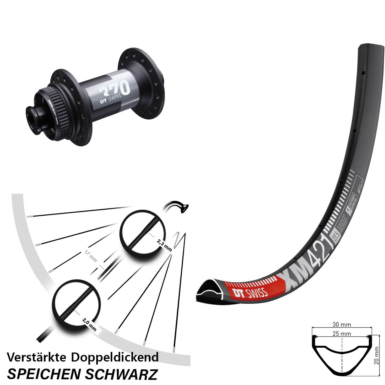 DT Swiss XM421 370 27,5 Zoll Centerlock Vorderrad 15x100