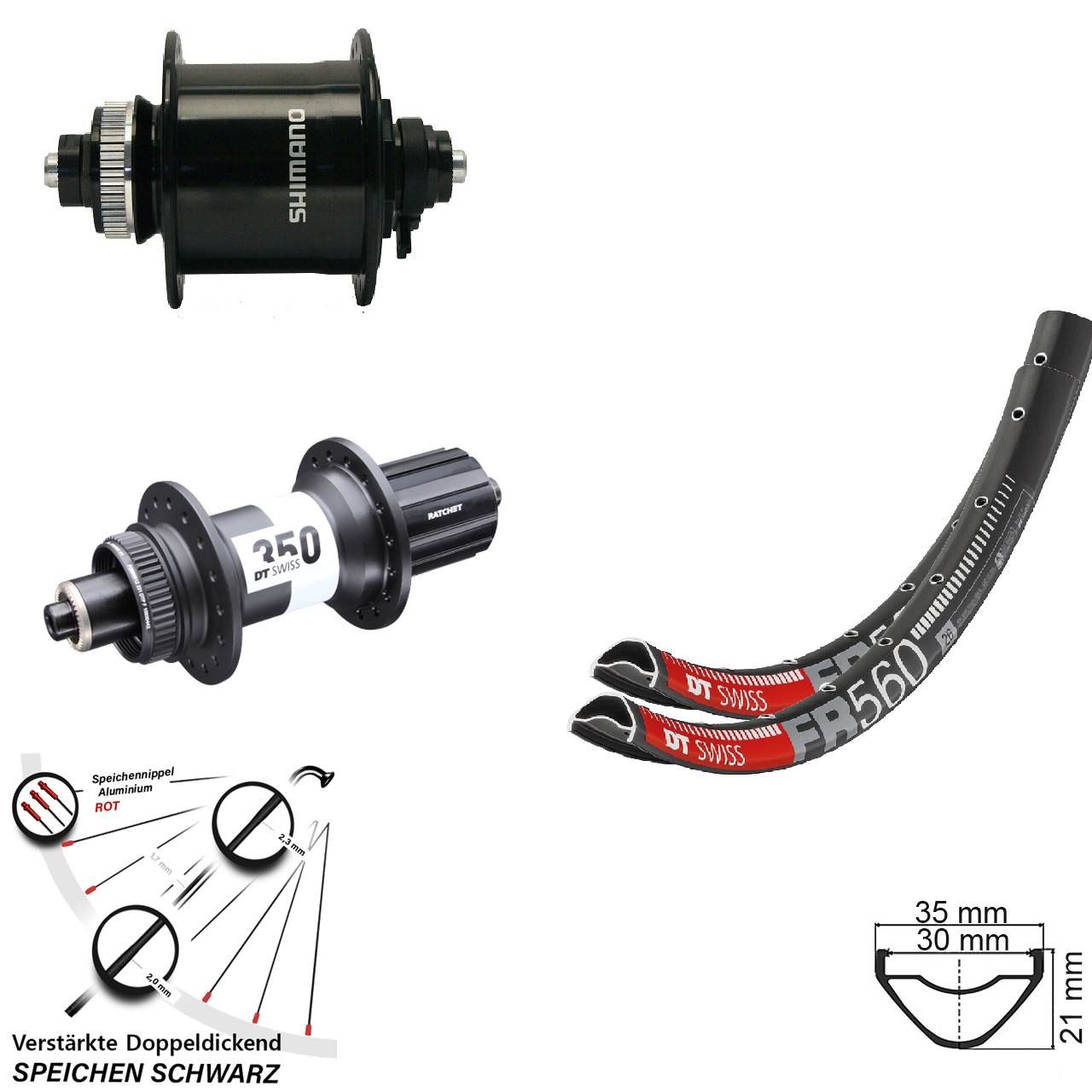 Disc Laufrad-Satz QR 26 Zoll DT Swiss FR560 350 Shimano DH-UR700-3D 8-11 fach HG
