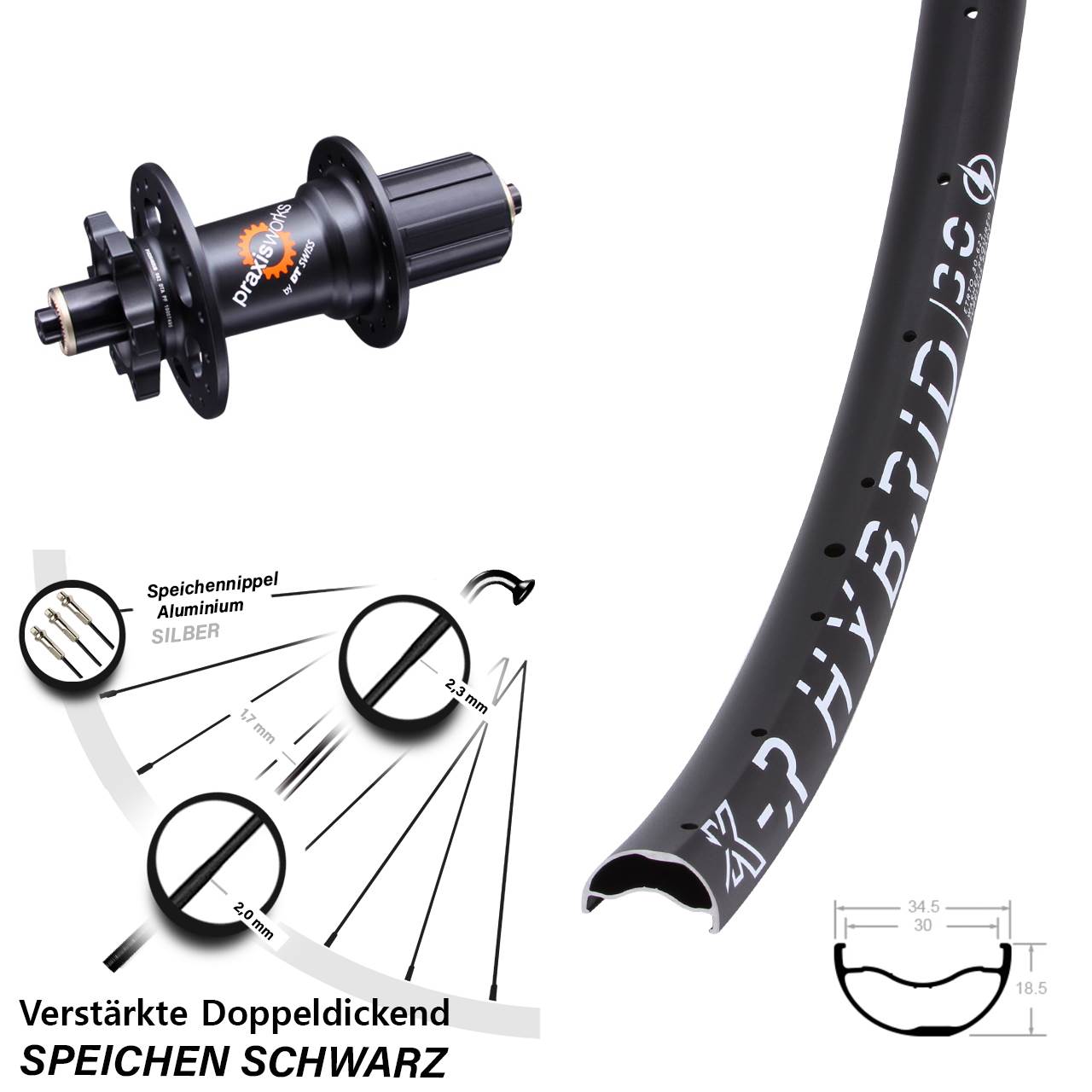KX-R Hybrid 30 DT Swiss 350 QR 29 Zoll Hinterrad 6-Loch für Schnellspanner 8-11 fach