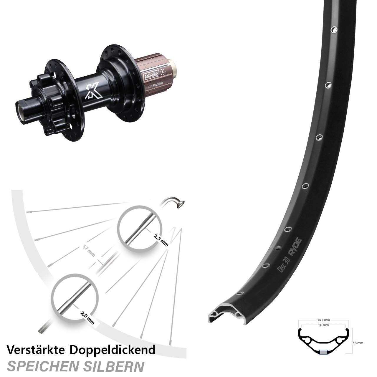 29 Zoll Ryde Disc 30 KX-M Hinterrad 6-Loch 12x142 8-12 fach HG