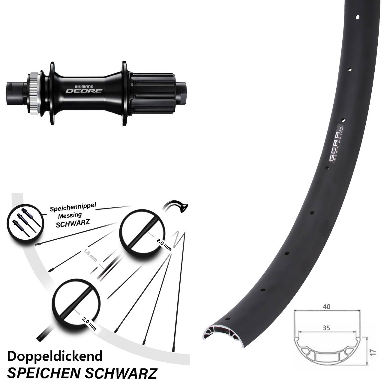 27,5 Zoll Gora 35 Shimano Deore Boost Disc Laufrad 12x148 Boost 8-11 fach HG