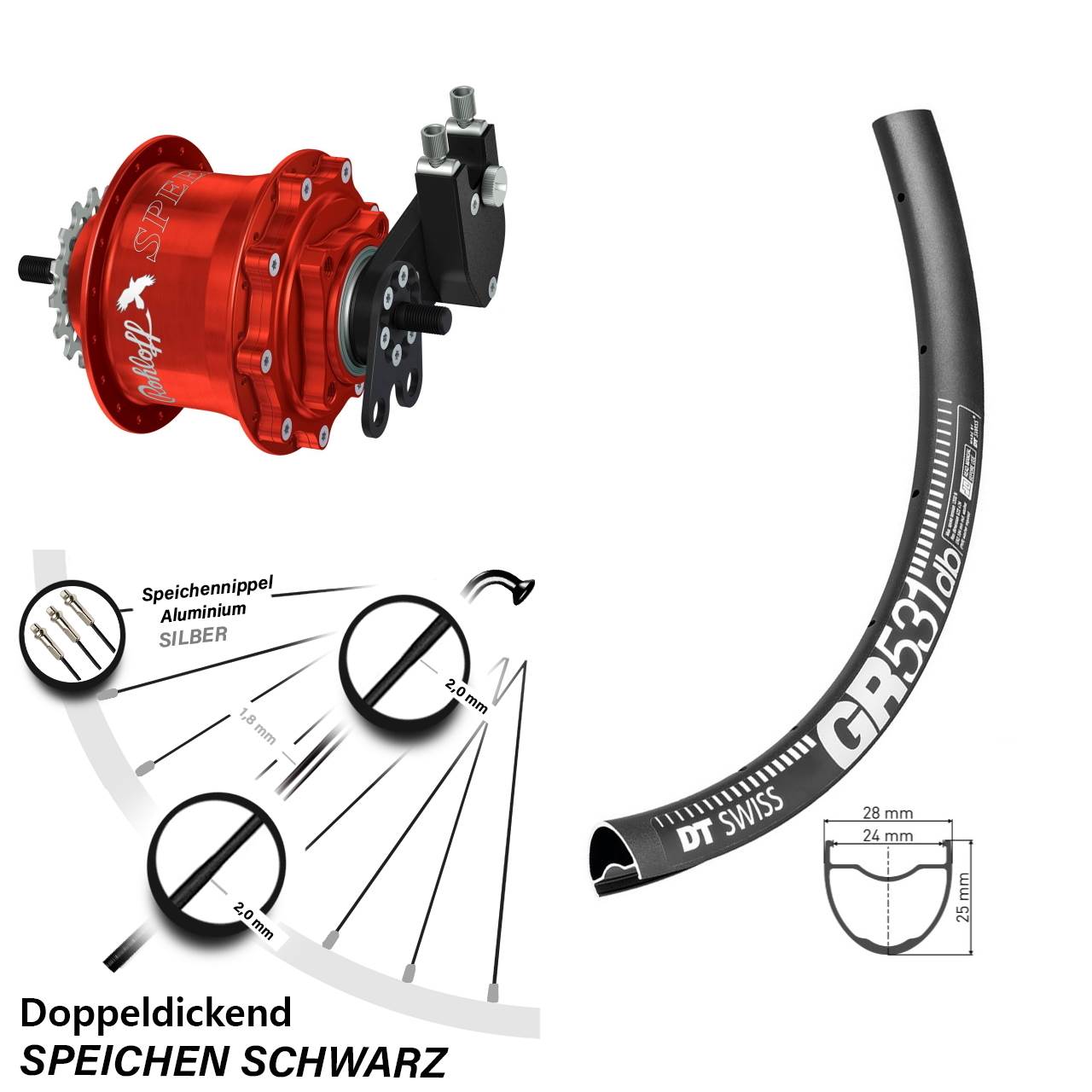 Hinterrad 27,5 Zoll DT Swiss GR 531 Disc Rohloff Speedhub 500/14 TS DB Tandem rot