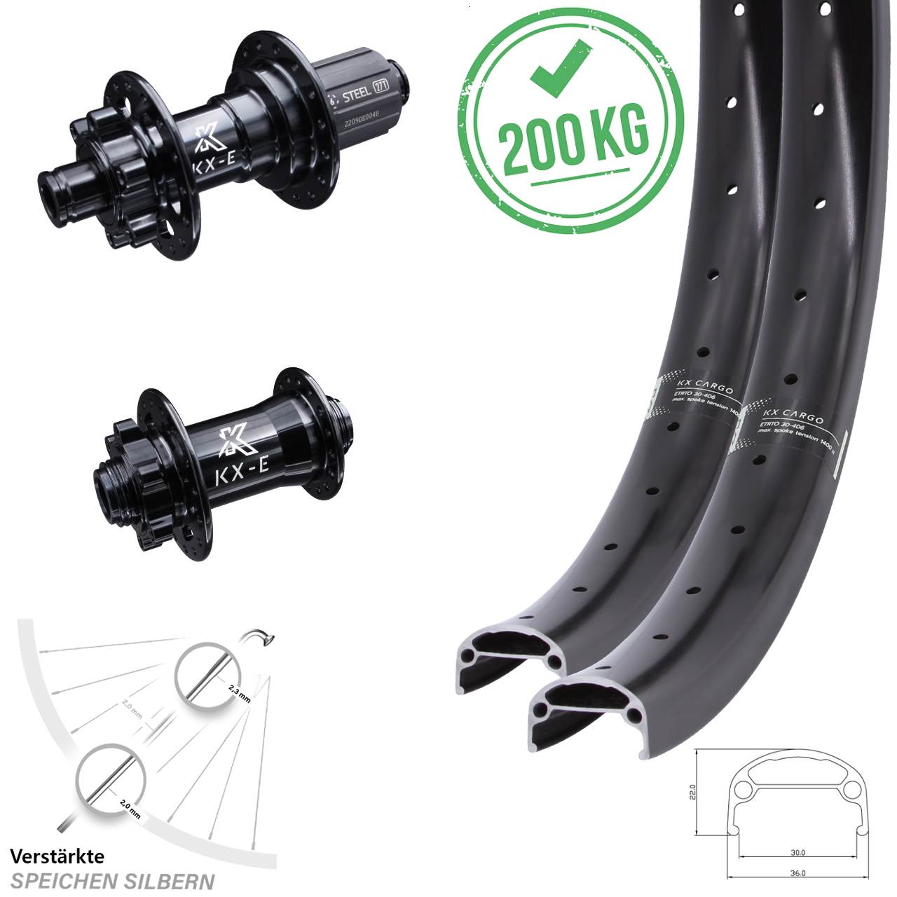 KX-E Cargo Heavy Duty 20 Zoll Laufradsatz 6-Loch 15x100 12x142 8-12 fach HG