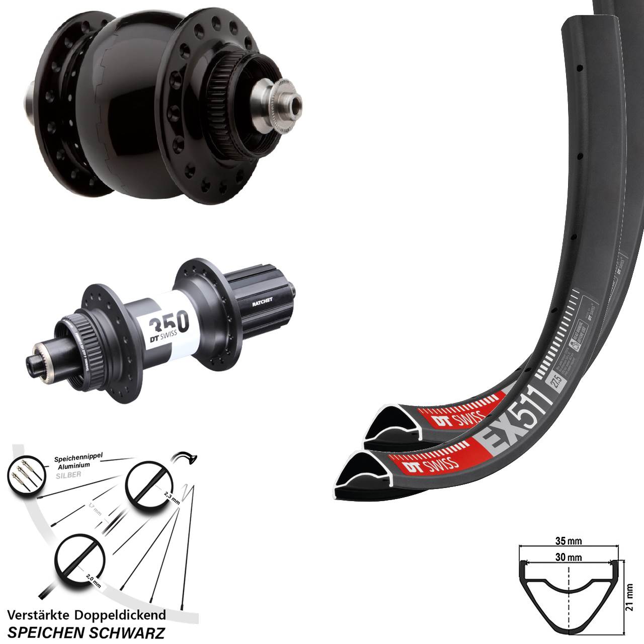 Laufrad-Satz QR Centerlock 29 Zoll DT Swiss EX511-350 SON delux 8-11 fach HG