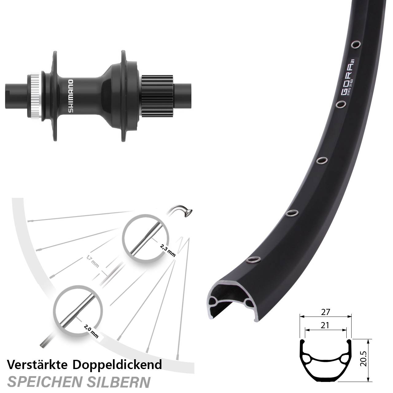 28 Zoll Gora 21 Shimano FH-MT410 Centerlock Hinterrad 12x142 Micro Spline